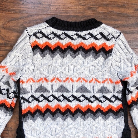 Magaschoni • chunky sweater fair isle Scandi cable knit orange grey black ski - Picture 9 of 10